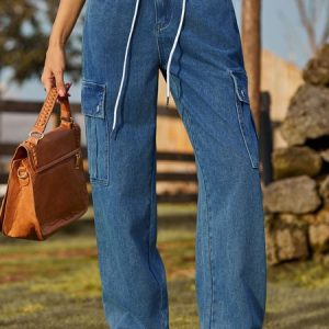 Women's Casual Denim Stretch Straight Jeans Cargo Western Vintage Clothing, Jeans, color:Deep Blue|size:XXL, JustFashionNow