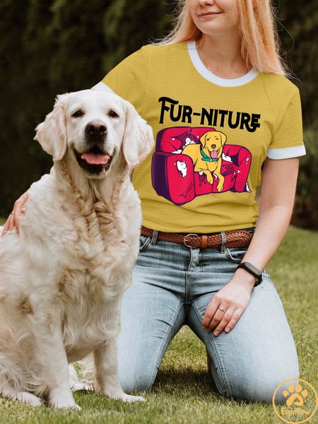 Lilicloth X Funnpaw Women's Fur-Niture T-Shirt, color:Yellow|size:L, Lilicloth.com