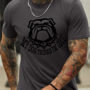 Men's Humorous Fun Dog Print Casual Text Letters Crew Neck T-Shirt, color:Deep Gray|size:3XL, Lilicloth.com