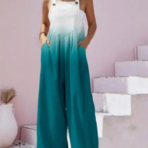 Casual Ruched Ombre Jumpsuit, Jumpsuits＆Rompers, color:Cyan|size:XXL, JustFashionNow
