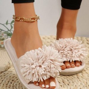 Casual Applique Fringe Comfortable House Slippers, Slippers, color:Beige|size:41, JustFashionNow
