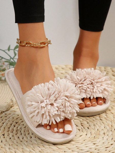 Casual Applique Fringe Comfortable House Slippers, Slippers, color:Beige|size:41, JustFashionNow