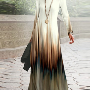 Women Gradient Pattern Crew Neck Long Sleeve Comfy Casual Maxi Dress, Dresses, color:Multicolor|size:XXL, Noracora