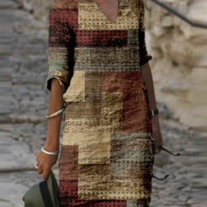 Loose Boho Casual Ethnic Short Dress, Short, color:Camel|size:5XL, Noracora