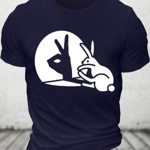 Men's Funny Rabbit Ok Graphic Printing Crew Neck Cotton Loose Casual T-Shirt, T-shirts, Lilicloth.com