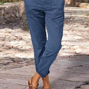 Loose Buttoned Casual Cotton Pants, Pants, color:Blue|size:XXL, JustFashionNow