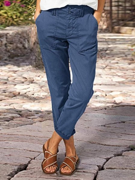 Loose Buttoned Casual Cotton Pants, Pants, color:Blue|size:XXL, JustFashionNow