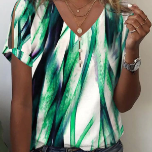 Loose Buttoned Casual V Neck T-Shirt, T-Shirts, color:Green|size:XXL, JustFashionNow