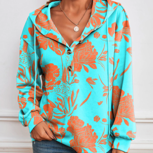 Casual Hoodie Floral Hoodie, Hoodies & Sweatshirts, color:Blue|size:XXL, Noracora