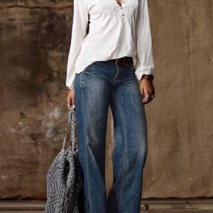 Denim Casual Loose Plain Jeans, Jeans, color:Blue|size:XXL, JustFashionNow