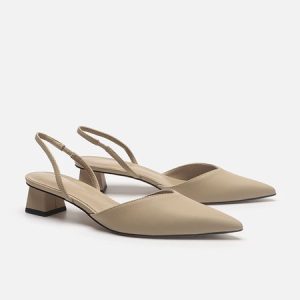 Solid Color Leather Suede Back Block Shoes, Heels, color:Beige|size:43, Stylewe