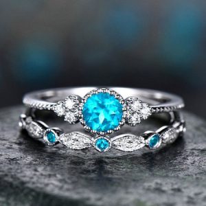 Vintage Casual Purple Gemstone Layered Rings, color:Lake Blue|size:11, Lilicloth.com