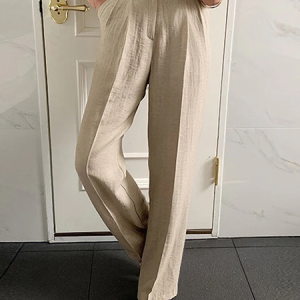 Loose Plain Urban Fashion Long Pants Straight pants, Pants, color:Apricot|size:XS, Stylewe