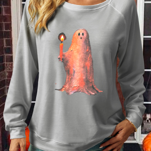 Women's Ghost Holding A Candle Casual Sweatshirt, color:Gray|size:3XL, Lilicloth.com
