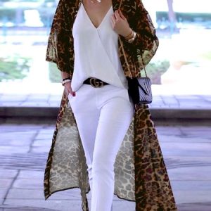 Casual Others Loose Leopard Kimono, Kimonos, color:As Picture|size:XXL, Stylewe