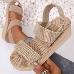 Double Strap Slingback Wedge Heel Beach Sandals, Sandals, color:Beige|size:42, JustFashionNow