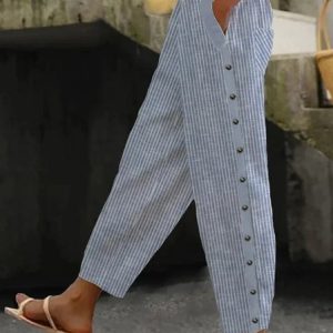 Striped Loose Casual Pants, Pants, color:Stripe|size:4X, JustFashionNow