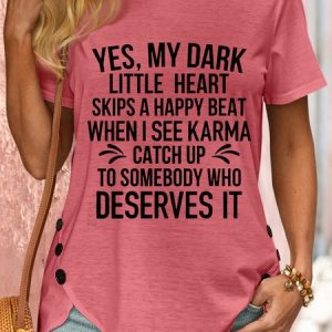 Women'sFunny Karma Casual Crew Neck T-Shirt, color:Pink|size:3XL, Lilicloth.com