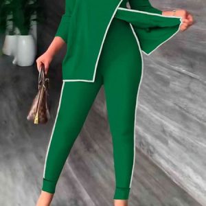 Color Block Casual Tight Casual Pants, Pants, color:Green|size:XXL, Stylewe