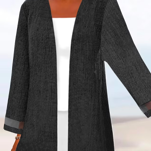 Cross Neck Casual Plain Kimono, Cardigans, color:Black|size:XXL, JustFashionNow