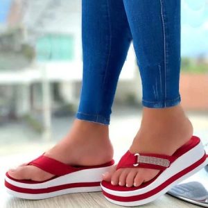Rhinestone Buckle Platform Flip Flops, Sandals, color:Red|size:43, JustFashionNow