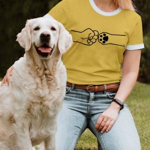 Lilicloth X Funnpaw Women's Fist Bump And Paw Dog Lover T-Shirt, color:Yellow|size:3XL, Lilicloth.com