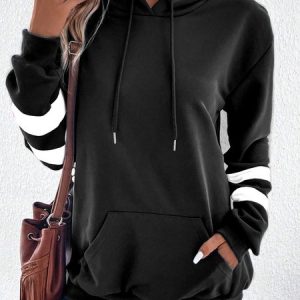 Casual Hoodie Color Block Hoodie, Hoodies & Sweatshirts, color:Black|size:XXL, Noracora