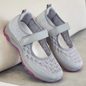 Comfortable and Breathable Mesh Shock Absorption Soothing Velcro Walking Sneakers, Sneakers, color:Light Gray|size:41, JustFashionNow