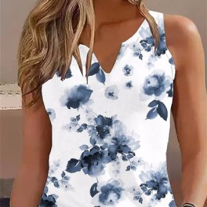 Casual Regular Fit V Neck Floral Tank Top, Tanks & Camis, color:White|size:XXL, Noracora