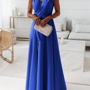 Elegant Plain V Neck Wedding Dress & Party Dress With No, Party Dresses, color:Blue|size:XXL, JustFashionNow