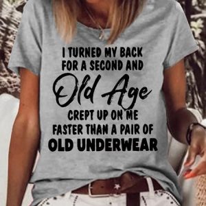 Women's Funny Old Age Letters T-Shirt, color:Gray|size:3XL, Lilicloth.com