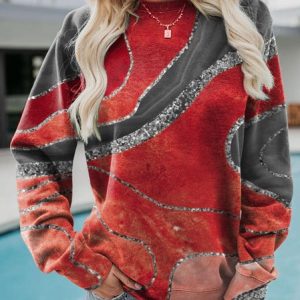 Casual Crew Neck Abstract Graphic Sweatshirt, Hoodies & Sweatshirts, color:Red|size:XXL, Noracora