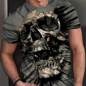 Men's Street Casual Skull Pattern Round Neck Short Sleeve T-Shirt Daily Clothing, T-Shirts, color:Brown|size:3XL, JustFashionNow