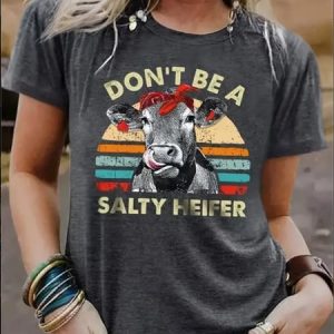 Casual Animal Crew Neck Short Sleeve T-shirt, T-shirts, color:Deep Gray|size:5XL, Noracora