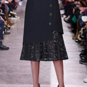 Casual Plain A-Line Natural Lace Midi Skirt, Skirts, color:Black|size:4XL, Noracora