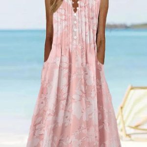 Plus Size Notched Casual Floral Dress, Dresses, color:Pink|size:4X, JustFashionNow