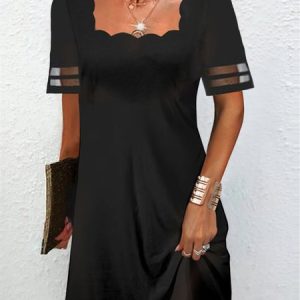 Shell Neck Knit Little Black Dress, Midi, color:Black|size:XXL, Noracora