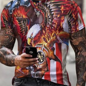 Men's 4th Of July Eagle Old Glory Crew Neck Casual Independence Day T-Shirt, color:As Picture|size:3XL, Lilicloth.com
