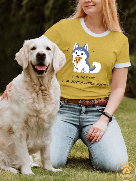Lilicloth X Funnpaw Women's I'm Not Fat I'm Just A Little Husky T-Shirt, color:Yellow|size:3XL, Lilicloth.com
