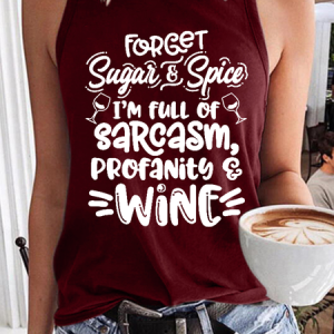 Women’s Funny Wine Text Letters Crew Neck Casual Tank Top, Tank Tops, Lilicloth.com