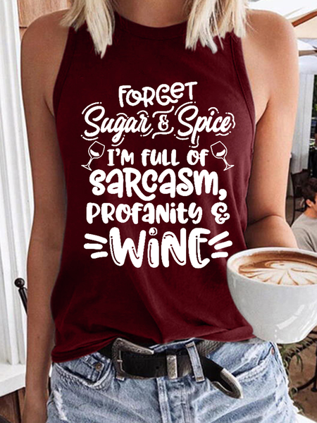 Women’s Funny Wine Text Letters Crew Neck Casual Tank Top, Tank Tops, Lilicloth.com