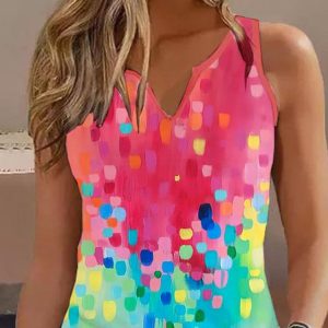 Casual Notched Tank Top, Tanks & Camis, color:Pink|size:XXL, JustFashionNow