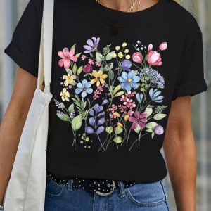 Women's Short Sleeve Tee T-shirt Summer Floral Cotton Crew Neck Daily Going Out Casual Top Light Blue, JustFashionNow T-Shirts, color:Black|size:3XL,