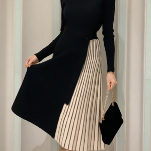 Regular Fit Stand Collar Long sleeve Midi Dress, Midi Dresses, color:Black|size:XXL, Stylewe
