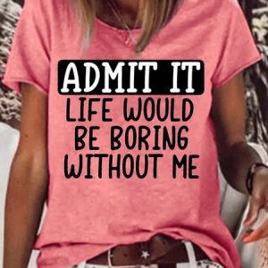 Women's Admit It Print Letters Casual Crew Neck T-Shirt, color:Red|size:3XL, Lilicloth.com