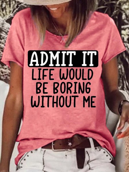 Women's Admit It Print Letters Casual Crew Neck T-Shirt, color:Red|size:3XL, Lilicloth.com