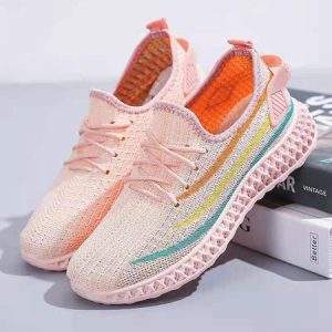 Rainbow Line Mesh Breathable Fly Knit Sneakers, Sneakers, color:Pink|size:40, JustFashionNow