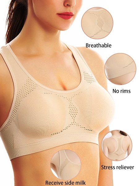Breathable Comfort High Elasticity Seamless Tank Style Sports Bra, Crop Bras, color:Nude|size:XL, JustFashionNow