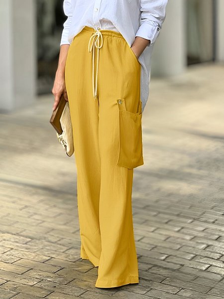 Yellow Regular Fit Urban Daily Plain Cargo Pants, Cargo Pants, color:Yellow|size:XXL, Stylewe