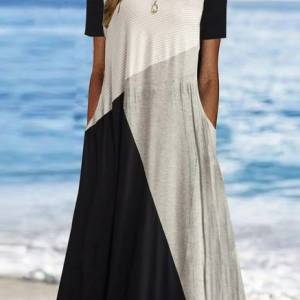 Loose Casual Geometric Dress With No Belt, Dresses, color:Black|size:XXL, JustFashionNow